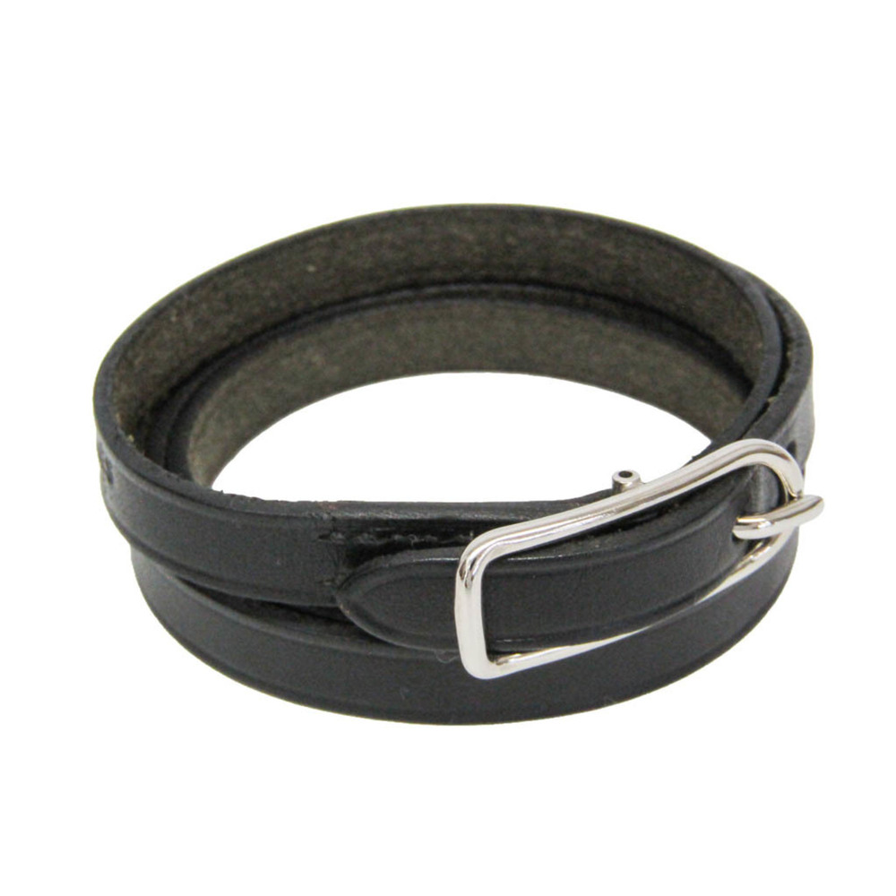 HERMES Silver Leather Bracelet